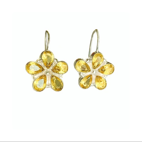 🆕 Gorgeous Yellow Sapphire Silver Flower Drop Earrings NWT - Picture 1 of 4